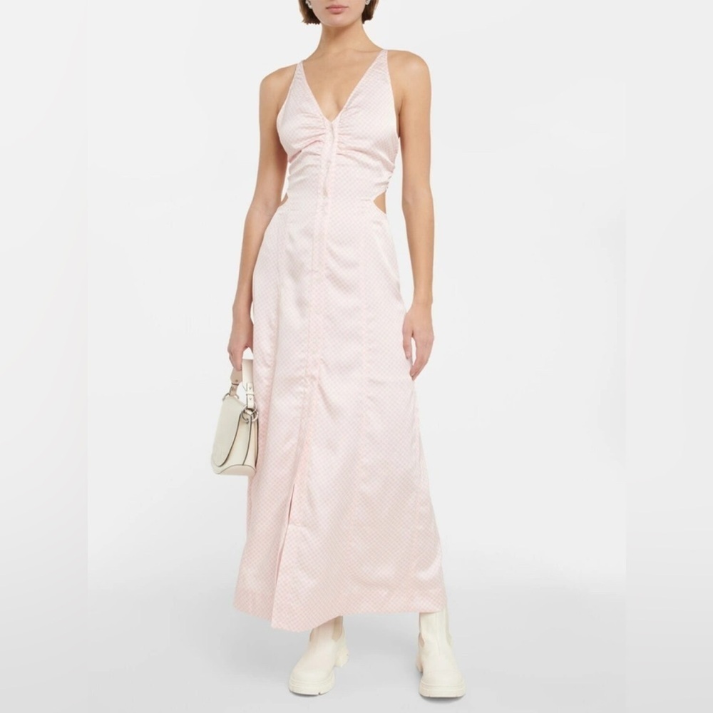GANNI Pink Gingham Halter Maxi Dress XXS NWT
